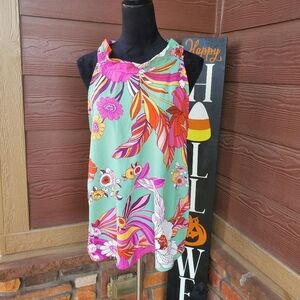 Heyday Women's Drawstring Neck Sleeveless Floral Summer Blouse Size Medium EUC